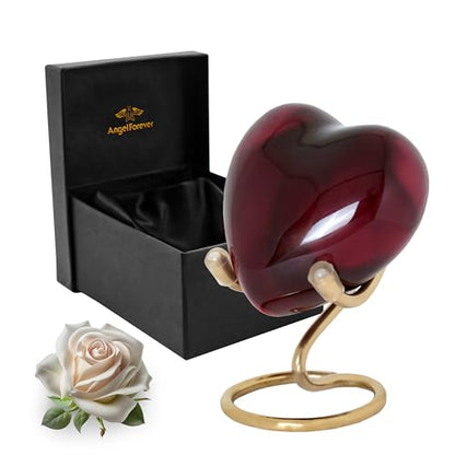 Heart Urn with Stand & Box Keepsake Urn for Human Ashes Mini Cremation Urn for Men & Women (Burgundy) - color: Burgundy