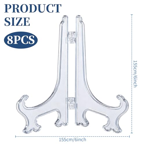 Plate Stands for Display-8 Pack 6 Inch Plastic Small Easels Stand, Display Holder for Card, Frame, Picture, Magazine, Book, Decorative Plate, Platter,Tabletop Art