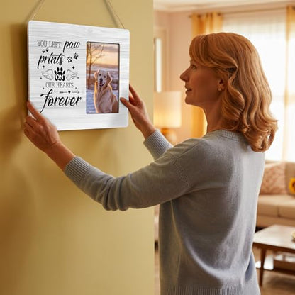 Dog Memorial Gifts for Loss of Dog Frame, Pet Loss Sympathy Gift Picture Frame, You Left Paw Prints on Our Hearts Frames Fits 4x6 Photo - color: Yellow