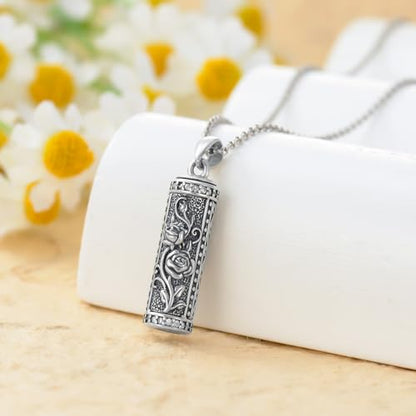 Rose & Daisy Urn Necklace - Sterling Silver Cremation Keepsake Memorial Jewelry - style: Rose