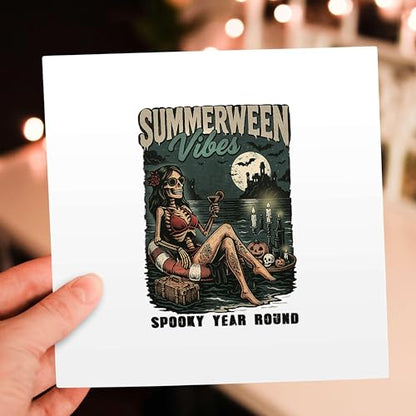 3dRose Summerween Vibes. Spooky year round. Funny Halloween in July gift 1 Greeting Card with envelope