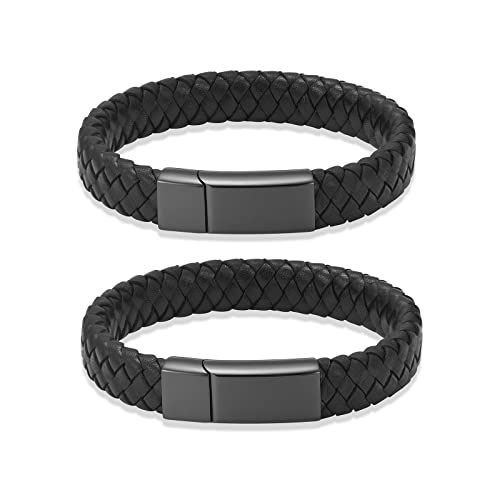 shajwo Cremation Jewelry Urn Bracelet for Ashes for Women Men | Keepsake Memorial Cuff Bangle for Dad Braided Leather Wristband Bracelet for Brother Boyfriend - color: 2 Pack Black 20/22cm