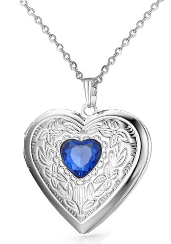 Locket Necklace That Holds Pictures Birthstone Lockets for Women Photo Locket - style: September-birthstone