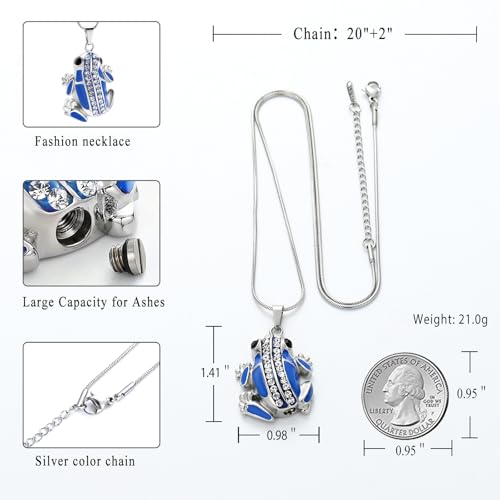 Cremation Jewelry Frog Shape Urn Necklace Ashes Keepsake Holder Memorial Urn Necklace Sweater Necklace - color: Blue