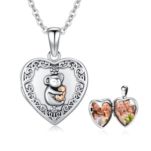 MEDWISE 925 Sterling Silver Locket Necklace That Holds Pictures Photo Necklace Oxidized Rose Flower/Sunflower/Compass/Celtic Heart Pendnat Lockets Gifts for Women Birthday Christmas Gifts - style: J-Koala