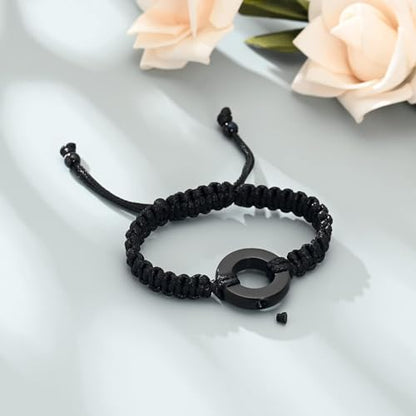 Circle of Life Urn Braided Bracelet for Ashes for Women Men | stainless steel urn bracelet,adjustable,cremation jewelry,holds pet & human ashes,memorial gift,leak-proof sealed,engraved - color: Black