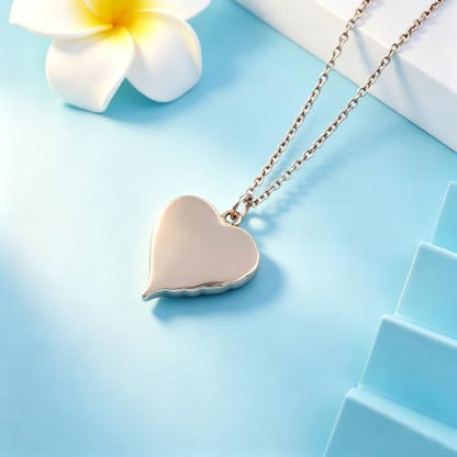 Heart Cremation Urn Necklace Human Ashes Jewelry for Women Men Engraved Your Wings were Ready but My Heart was Not Angel Wings Memorial Pendant Necklace Gift for Family Members - color: Customize