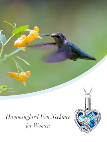 WINNICACA Silver Cremation Urn Necklaces for Ashes of Loved Ones - style: Hummingbird Urn Necklace