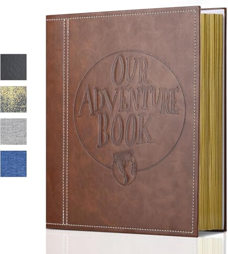 Adventure Book Photo Album 13x11.5 Self Adhesive Scrapbook | DIY memory book for couples, meaningful keepsake, travel photos, tickets, notes, and 3x5 to 8x10 pictures - color: Leather Brown (13"x11.5")