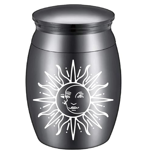 CREATCABIN Sun & Moon Night Small Keepsake Urns for Human Ashes Mini Cremation Urns Stainless Steel Memorial Ashes Holder Share Urn Decorative Miniature Burial Funeral Jar for Adult Female (Silver) - style: Sun
