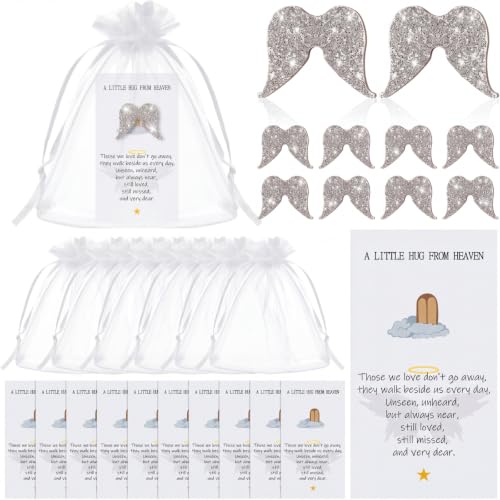 60 Set Funeral Favors Angel Pocket Hug Pre Assembled from Heaven Poem Gift Angel Prayer Cards Glitter Wooden Memorial Sign and Organza Bags for Funeral Church Prayer Party Return Token Keepsake - style: Pocket Angel