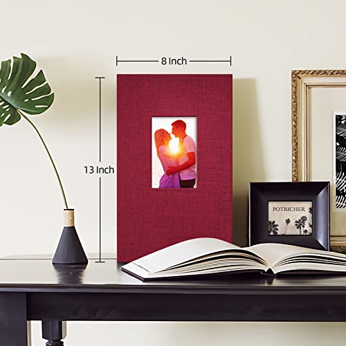 potricher Linen Photo Album for 4x6 Inch Photos, 300 Pockets, Red | Linen Cover, Small Capacity 4x6 Picture Albums with Horizontal Pockets, 4x6 Photo Book for Family, Wedding, Baby, Anniversary - color: Red