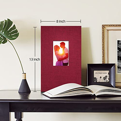 potricher Linen Photo Album for 4x6 Inch Photos, 300 Pockets, Red | Linen Cover, Small Capacity 4x6 Picture Albums with Horizontal Pockets, 4x6 Photo Book for Family, Wedding, Baby, Anniversary - color: Red