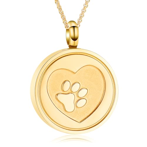 Hearbeingt Tree of Life Cremation Jewelry Paw Print Urn Necklace for Ashes - color: B-Gold
