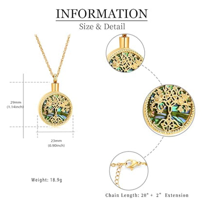 shajwo Cremation Jewelry Tree of Life Urn Ashes Necklace for Women Men Abalone shell Ash Pendant Keepsake Memorial Jewelry of Loved One - color: Gold