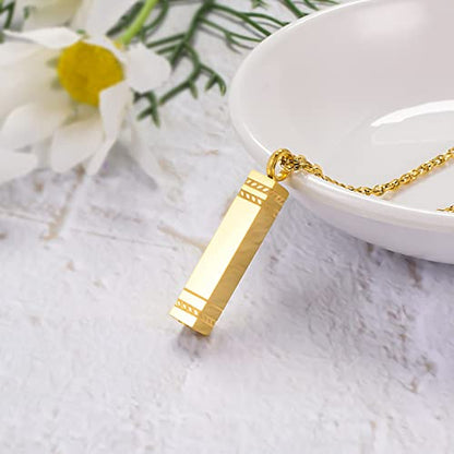 abooxiu Urn Necklace for Ashes Memorial Cremation Jewelry for Ashes Stainless Steel Ashes Jewelry Cube Ashes Necklace Bar Urn Pendant for Women Men - style: Engraved-Gold