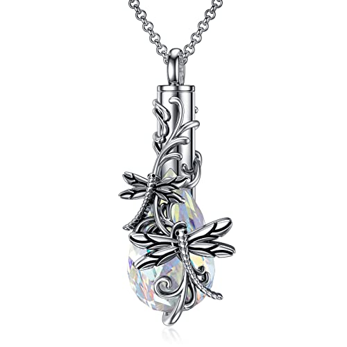 PELOVNY Urn Necklace for Ashes 925 Sterling Silver Butterfly Dragonfly Bee Phoenix Hummingbird Urn Necklaces Animal Crystal Cremation Jewelry for Ashes Cat Dog Pet Memorial Gifts - color: 20-Dragonfly Urn