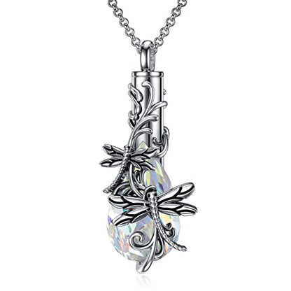 PELOVNY Urn Necklace for Ashes 925 Sterling Silver Butterfly Dragonfly Bee Phoenix Hummingbird Urn Necklaces Animal Crystal Cremation Jewelry for Ashes Cat Dog Pet Memorial Gifts - color: 20-Dragonfly Urn