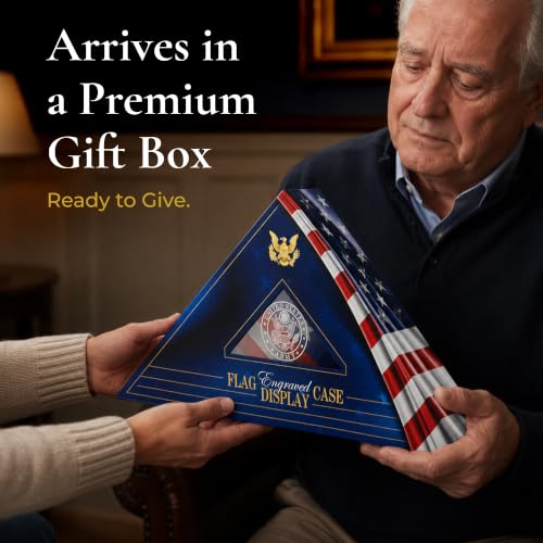 Personalized Flag Display Case for 5' x 9.5' Flag – All Military Branches Available, Veteran Memorial Display Case with Glass Front - size: Mahogany