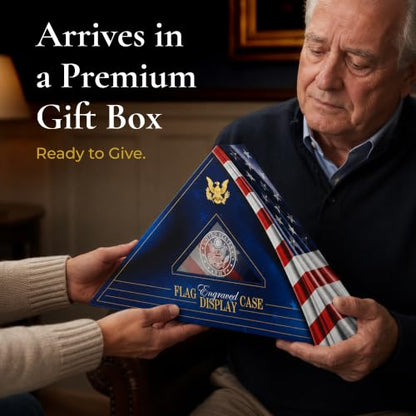 Personalized Flag Display Case for 5' x 9.5' Flag – All Military Branches Available, Veteran Memorial Display Case with Glass Front - size: Mahogany