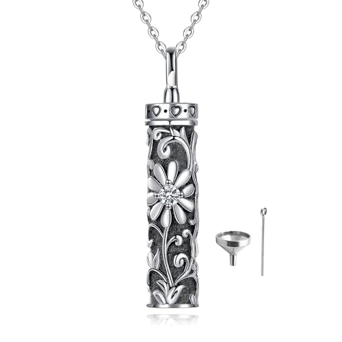 Sterling Silver Tree of Life Flower Celtic Cremation Ashes Urn Pendant Necklace for Women - color: Cylin *Daisy