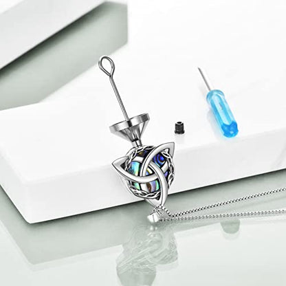 WINNICACA Celtic Knot Necklace 925 Sterling Silver Celtic Pendant Irish Urn Necklace Jewelry Birthday Anniversary Valentine's Day Gifts for Her Women Wife Girlfriend Daughter - style: 2-Celtic Knot Urn Necklace(Abalone)