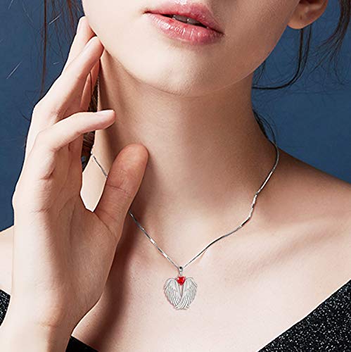 YFN Angel Wings Necklace 925 Sterling Silver Guardian Angel Wings Pendant Necklace Birthstone Necklace for Women Girls Christmas Jewelry Gifts - color: January-Red