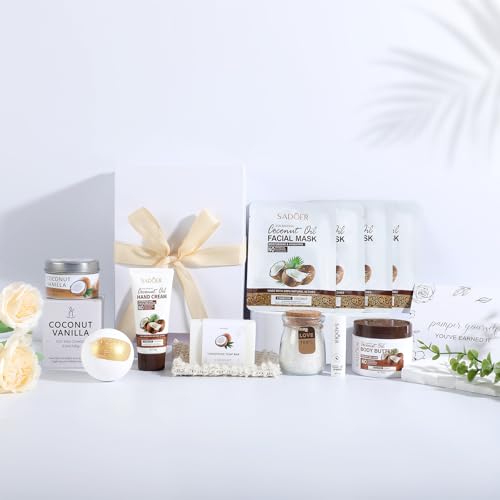 Coconut Spa Gifts for Women Birthday Self Care Kit Mothers Gifts Basket Thank You Relaxing Bath Sets for Moms Friends Co-worker Daughter Girlfriend Grandma Sister Teacher Daughter-in-Law
