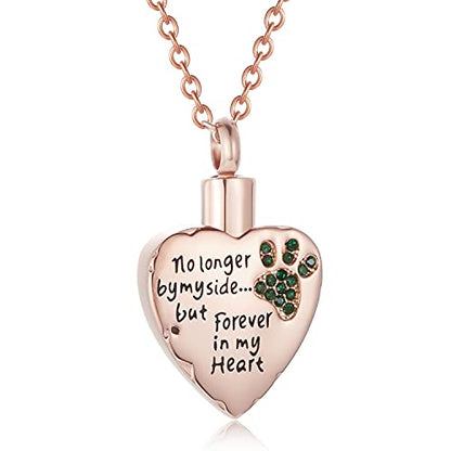 Fashion Pet Cremation Jewelry Stainess Steel Heart Keepsake Ashes Necklace Dog Cat Paw Memorial Urn Pendant - color: Rose Gold-Green