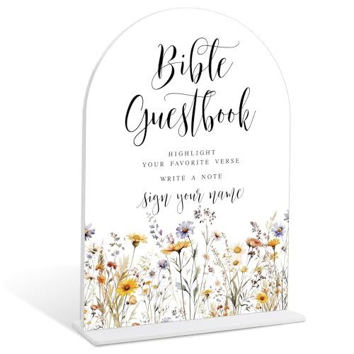 Wedding Signs for Ceremony and Reception, Boho Floral Acrylic Bible Guestbook Sign, Wedding Signage with Stand, Bridal Shower Table Centerpieces, Supplies for Engagement Reception Event Party, 36 - color: Bible Guestbook Sign, 36