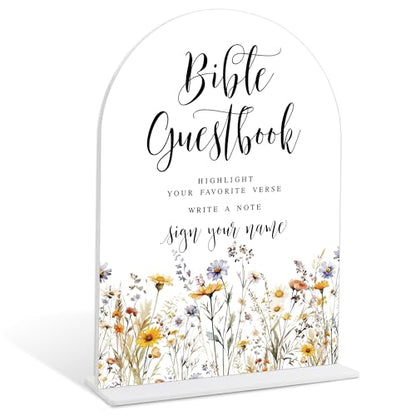 Wedding Signs for Ceremony and Reception, Boho Floral Acrylic Bible Guestbook Sign, Wedding Signage with Stand, Bridal Shower Table Centerpieces, Supplies for Engagement Reception Event Party, 36 - color: Bible Guestbook Sign, 36