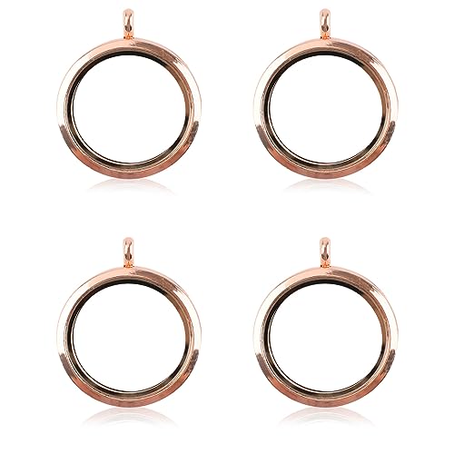 WANDIC Rose Gold Photo Charms, 4 Pcs Round Memory Locket Pendants, Bridal Wedding Bouquet Frame for Bouquet Decoration, Key Chain, Necklace Making, 35mm - color: Rose Gold