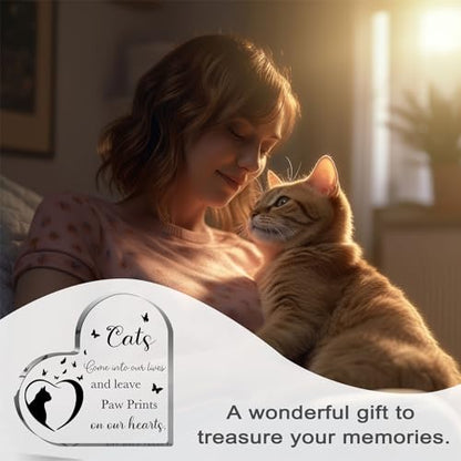 Cat Bereavement & Remembrance Gifts - Sympathy Memorial Heart Shaped Acrylic Decor Sign for Loss of Cat - style: 015