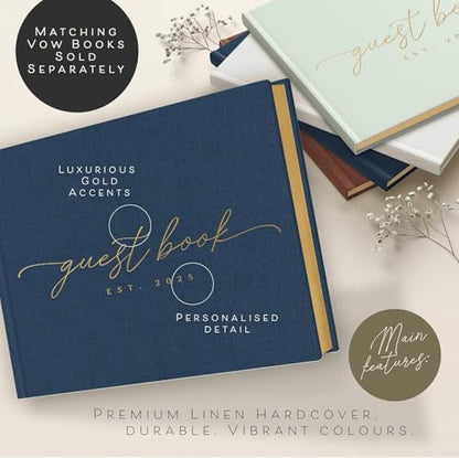 Custom 2025 Wedding Guest Book for Reception — Navy Gold-Foiled Guestbook to Sign in, Elegant Baby Shower Guest Book for Party & Birthday — Photo & Polaroid Guest Book for Wedding & Bridal Shower