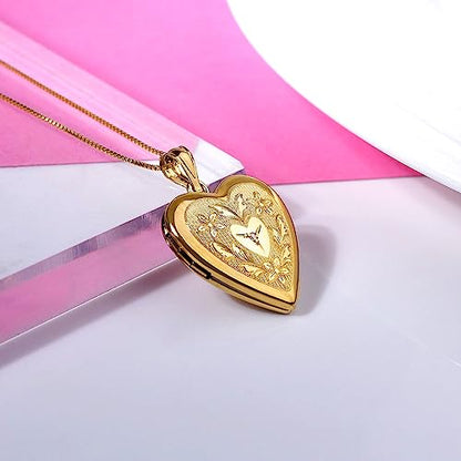 PicturesOnGold.com 14K Gold Filled Floral Heart Photo Locket with Diamond - 3/4 inch x 3/4 inch - Includes 18 inch Chain - style: Locket + 2 Photos