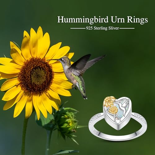 Hummingbird Cremation Urn Rings Holds Loved Ones Ashes 925 Sterling Silver Cremation Keepsake Ring Jewelry for Women