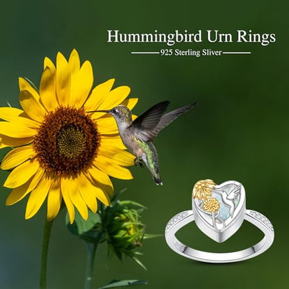 Hummingbird Cremation Urn Rings Holds Loved Ones Ashes 925 Sterling Silver Cremation Keepsake Ring Jewelry for Women