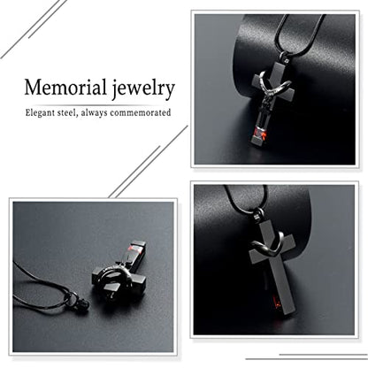 Forever in My Heart Birthstone Personalized Double Cross Urn Pendant Cremation Jewelry for Ashes Cross Ashes Keepsake - color: Red