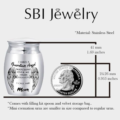My Guardian Angel Grandpa Mini Urns for Human Ashes Family Grandpa Grandfather Grandpapa Memorial Cremation Keepsake Stainless Steel 1.6" - color: Silver