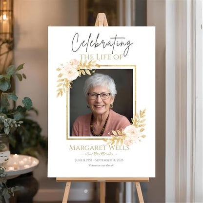 Funeral Welcome Sign, Celebration of Life Welcome Sign, in Loving Memory Sign, Celebration of Life, Celebration of Life Sign, Memorial Sign with Photo,Funeral Welcome Signs &4 - color: Version #10