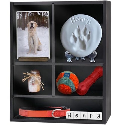 11*14" Solid Wood Pet Memorial Shadow Box Frame with Shelves - color: Black