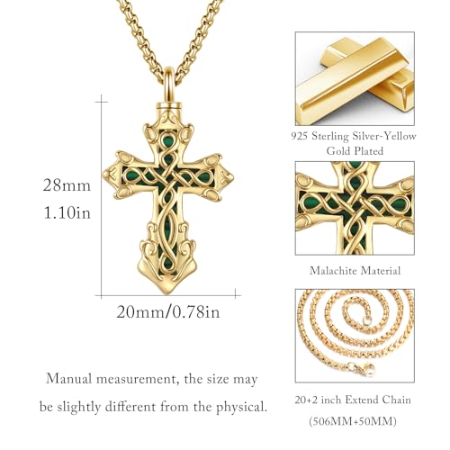 925 Sterling Silver Celtic Cross Urn Necklace for Ashes | Memorial Keepsake Cremation Catholic Jewelry for Men Women - color: Green