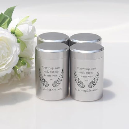 2.7 inch Small Urns for Ashes - Set of 4, Aluminium Mini Urns, Cremation Urns for Human Ashes, Ashes Holder, Small Keepsake urns-in Loving Memory, Silver - size: Wing-Silver