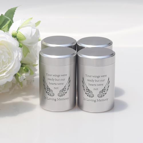 2.7 inch Small Urns for Ashes - Set of 4, Aluminium Mini Urns, Cremation Urns for Human Ashes, Ashes Holder, Small Keepsake urns-in Loving Memory, Silver - size: Wing-Silver