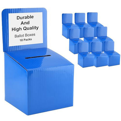 Raffle Ticket Donation Collection Ballot Box Reusable Sturdy thick Cardboard with Slot comment Suggestion Box With Removable Header 6H x 6W x 6D, Display area 6H x 6W (Blue 10 pack) - color: Blue