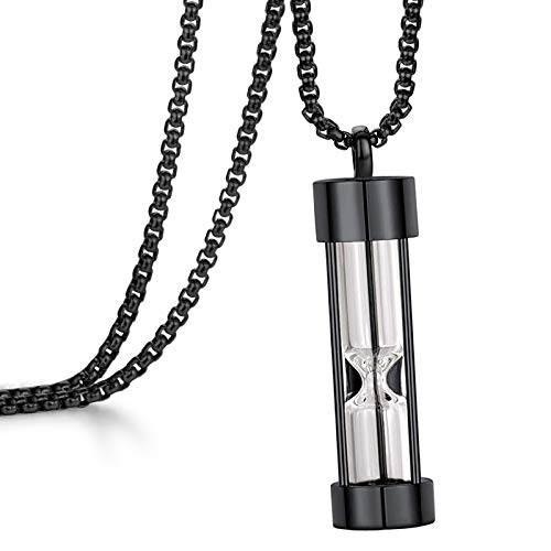 YOUFENG Urn Necklace for Ashes Timeless Hourglass Memorial Pendant Keepsake Cremation Jewelry for Human Pet Ashes - color: Black