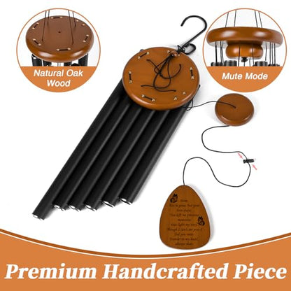 32 Inch Memorial Wind Chime (Gift Box Pack) - Elegant Black Metal Tubes with Engraved Wooden Plaque, Soothing Sound for Indoor & Outdoor Use, Perfect Sympathy Gift