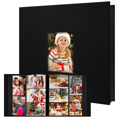 Aevdor Large Capacity 4x6 Photo Album, 1000 Photos, Linen Cover, Black | Black Inner Pages, 3 Horizontal and 2 Vertical Pockets per Side, Front Photo Window, Family, Wedding & Travel Memories - color: Black