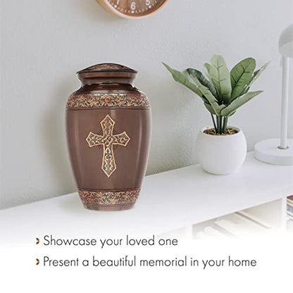 Bronze Cross Cremation Urns for Human Ashes Adult Male & Female Urns - color: Brushed Bronze, size: Extra Large