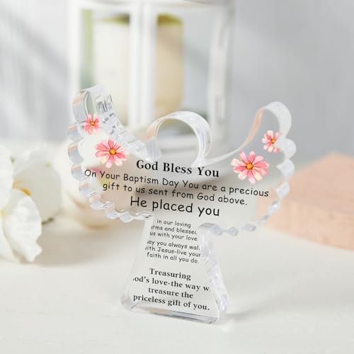 Baby Christening Gifts, Religious Gift, Baptism Angel Acrylic Decor Sign for First Holy Communion Christening and Dedication, Baby Blessings Baptism Gifts for Home Living Room Desk Centerpiece Decor - style: 049